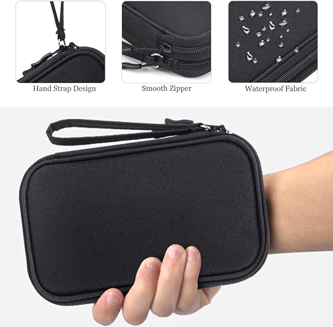CAAORDKSO Electronics Organizer Travel Bag, Small Cable Organizer Case Waterproof Accessories Pouch, Travel Electronic Carrying Case for Cord, Charger, Phone, USB, Power Bank, Earphone (Black, Medium)