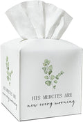 Christian Tissue Box Covers Square - His Mercy are New Every Morning, Leather Tissue Box Holders Decorative for Car Nightstand Home Office Organizer, Square Facial Paper Organizer Home Decor -023