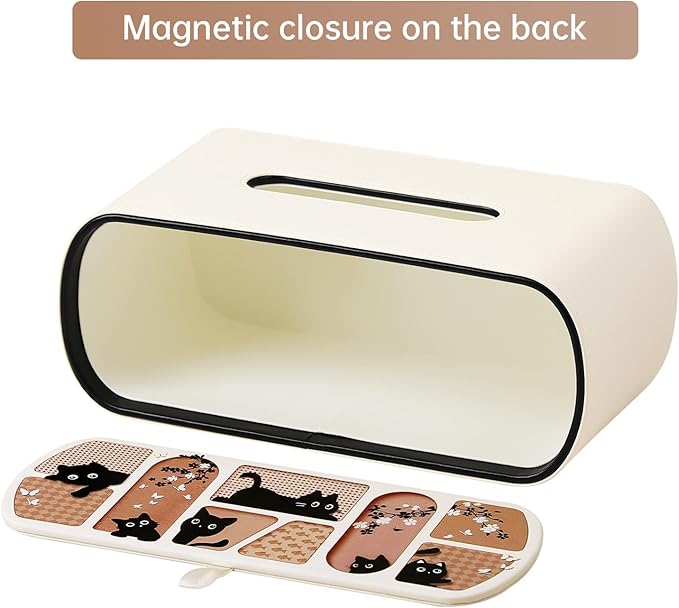 MEIBOOCH Cat-Themed Tissue Box Cover Rectangle, Stylish Tissue Holder for up to 4 Inches High Boxes, Curved Edge Tissue Box Holder (Beige)