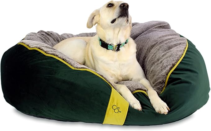 CozyOne Mia Collection Self-Warming Oval Dog Bed - Ultra-Soft Plush Dream Pet Bed with Removable Velvet Cover- Cozy Dog Beds for Medium Dogs (36x32x10 Inch, Green) - Made in USA