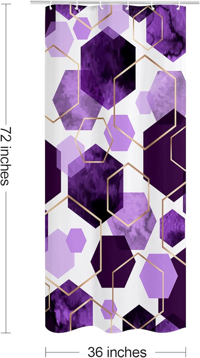 Litabel Modern Small Stall Shower Curtain for Bathroom, Purple Geometric Art Decor Waterproof Bath Curtain, Abstract Fabric Shower Curtain Sets for Home Decor, 36" W x 72" L Inch