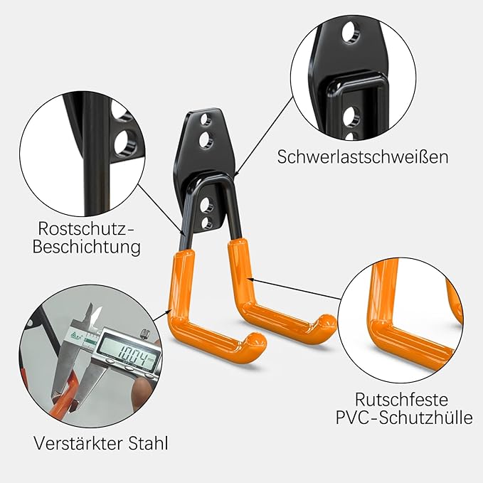3-H Garage Wall Hooks 10 Pack, Heavy Duty Garage Hooks with Extra Welding Spots, Wall Mount Storage Organizer for Hanging Garden Lawn Tools, Chair, Shovel, Blower, Toolkit (Orange)