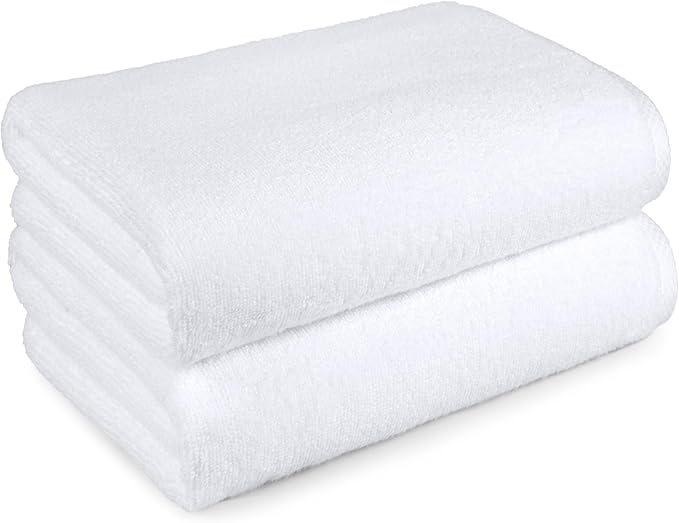 Amazon Basics 2 Piece Lightweight Quick-Dry Bath Towel, 100% Cotton, White, 54" x 30" (Pack of 12)