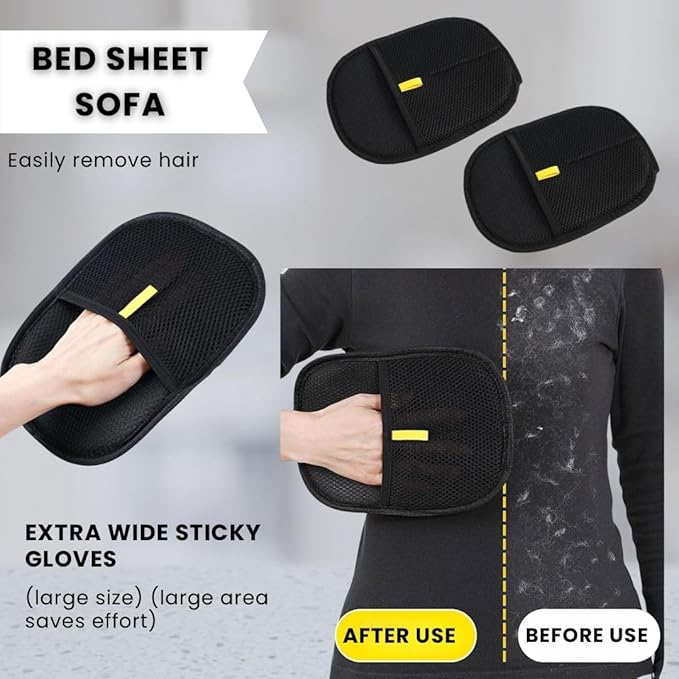 Pet Hair Remover Gloves (2 Pack) – Washable & Reusable Electrostatic Gloves for Dog & Cat Hair, Fits Clothing, Couch, Carpet & Car Seat, 9.45″ × 6.3″