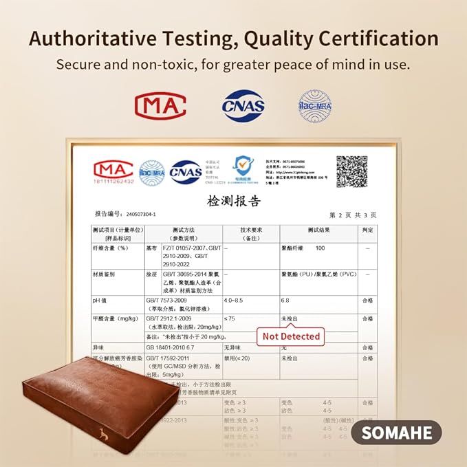 SOMAHE Dog Bed Medium Size Dog Orthopedic Beds for Small Dogs with Removable Washable PU Leather Cover Waterproof Brown 35.4×27.5×4inch