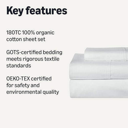 Amazon Basics Organic Cotton Sheet Set with 1-Piece Pillowcase, White, Twin