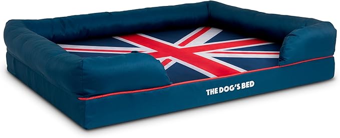The Dog's Bed Replacement Outer Cover ONLY for The Dog's Bed, Washable Oxford Fabric, Extra Large (Blue with Red Piping UK Flag Embroidery & Centre Flag) Veterinary Approved