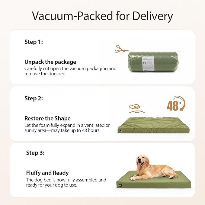 Sytopia 42 Inch Indestructible Dog Beds for Large Dogs, Canvas Outdoor Chew Proof Dog Bed, XL Orthopedic Pet Bed with Waterproof & Washable Removable Cover, Non‑Slip Bottom, Green