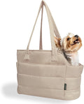 STRAODTIC Lightweight Dog Purse Carrier for Small Dogs Under 15 lbs, Puffy Quilted Pet Carrier Tote for Puppies with Safety Leash Clip, Women's Hands-Free Dog Carrier Bag for Travel/Shopping (Brown)
