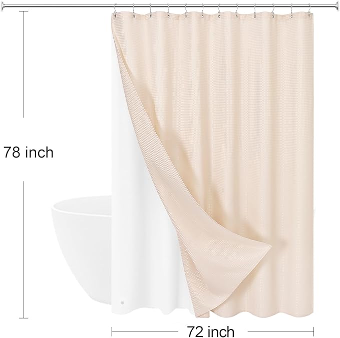 Craidlela 3 in 1 Long Blush Pink Shower Curtain Set-72 W x 78 H, Modern Waffle and PEVA Liner Set with 12 Stainless Steel Hooks, Waterproof Fabric for Bathroom