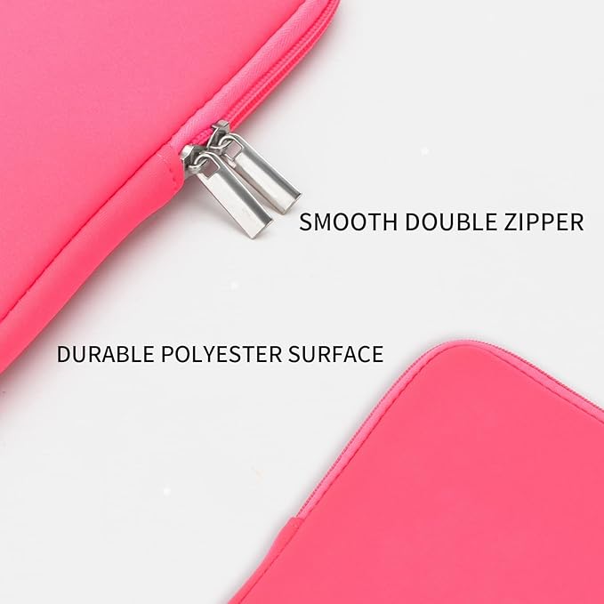 RAINYEAR Laptop Sleeve Case Compatible with 13.3 Inch Notebook Computer Chromebook 14" MacBook Pro/Max M1 M2 M3 M4 M5 Soft Bag Protective Cover with Accessories Pouch(Bright Pink,Upgraded Version)