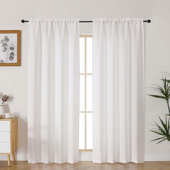 Lecloud Bessie Natural Curtains for Living Room 78 Inches Long 2 Pcs, Dual Rod Pocket Bedroom Curtains, Light Filtering Faux Linen Textured Home Decor Drapes for Dining Room, Each 40" W x 78" L