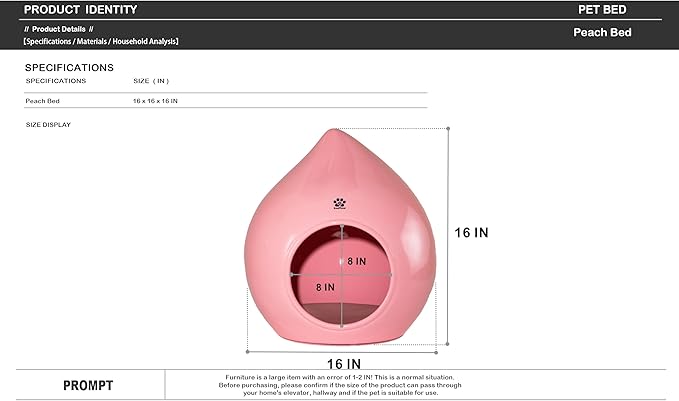 ZoeFleur Peach-Shaped & Pet Bed - Pet-Safe Rounded Eco-Resin Design, Space-Saving Home Ornaments(A-Pink)