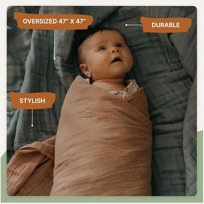 Parker Baby Muslin Blanket | 100% Soft Cotton Toddler Quilt & Baby Muslin Swaddle | Gender Neutral Design 47" x 47" Blanket