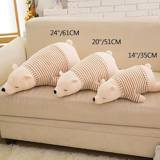 MMTTAO Stuffed Polar Bear Animal Plush Toy 24 Inch Large White Sleeping Bear Animal Stuff Soft Plushies Cute Dolls Collection Huggable Pillow Cushion Birthday Gift for Kids Child Boys Girls, 24Inches
