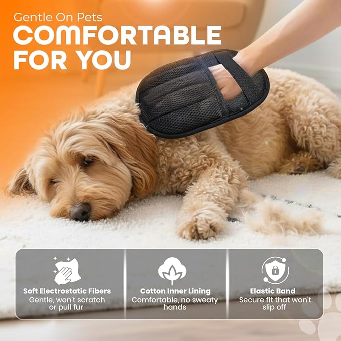 2 Pack Electrostatic Pet Hair Remover Glove with Cleaning Brush for Cats & Dogs, 2026 Upgraded Reusable 5-Finger Grooming Gloves – Magic Brush Tool for Furniture, Couch, Carpet, Car & Clothing (Black)