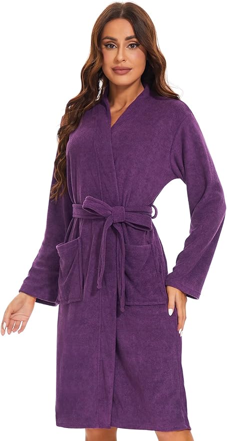 Knuffnee Women Bath Robes Terry Cloth Towel Robe Knee Length Bathrobe with Pockets