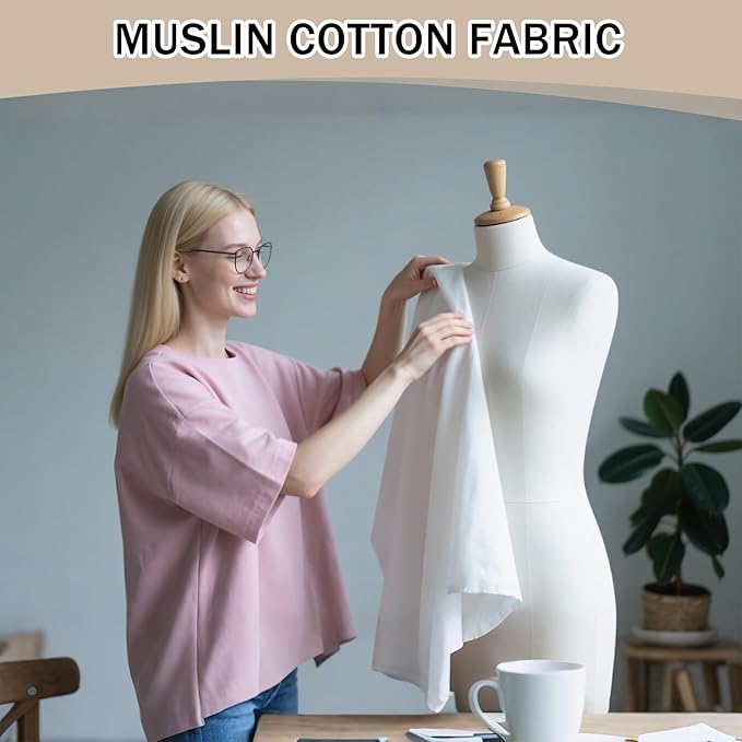 UBCGOTT 100% Cotton Muslin Fabric, 60 Inch X 5 Yards Bleached Muslin Linen Fabric by The Yard, Draping Fabrics Suitable for Sewing Embroidery, Crafts Material,Garments (White)