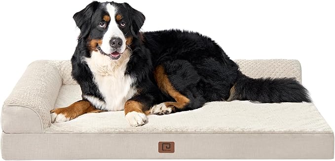 EHEYCIGA XXL Dog Bed Memory Foam, Orthopedic Giant Dog Bed Jumbo with Washable Removable Cover, Waterproof Pet Sofa Couch with Nonskid Bottom, 48x35x7.5, Beige