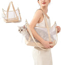 Vinqki Visible Comfort Cat Sling Carrier for Small Cats 3-8lb,Mesh Dog Sling for Small Dogs and Cats-Light & Breathable Cat Carrier Pouch,Soft Puppy Purse with Adjustable Shoulder Strap(Beige)