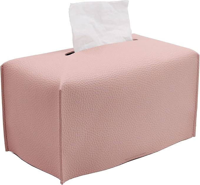 Livelab Tissue Box Cover, Modern Decorative PU Leather Rectangular Tissue Box Case Organizer Holder for Vanity Countertop, Night Stands, Livingroom, Office Desk & Car 9.5X5X5'' | Pink