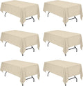 BRILLMAX 6 Pack Beige Tablecloths for 6 Foot Rectangle Tables 60 x 102 Inch - 6ft Rectangular Bulk Linen Polyester Fabric Washable Cloth Cover for Wedding Reception Banquet Birthday Party