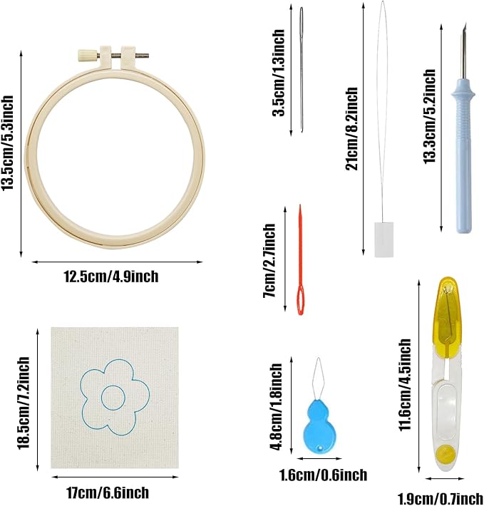 Allazone 8 PCS Punch Needle Coasters Kit, Flower Embroidery Punch Needle Kits, Punch Embroidery Kit with Felt Yarns Hoop Tools for DIY Crafts