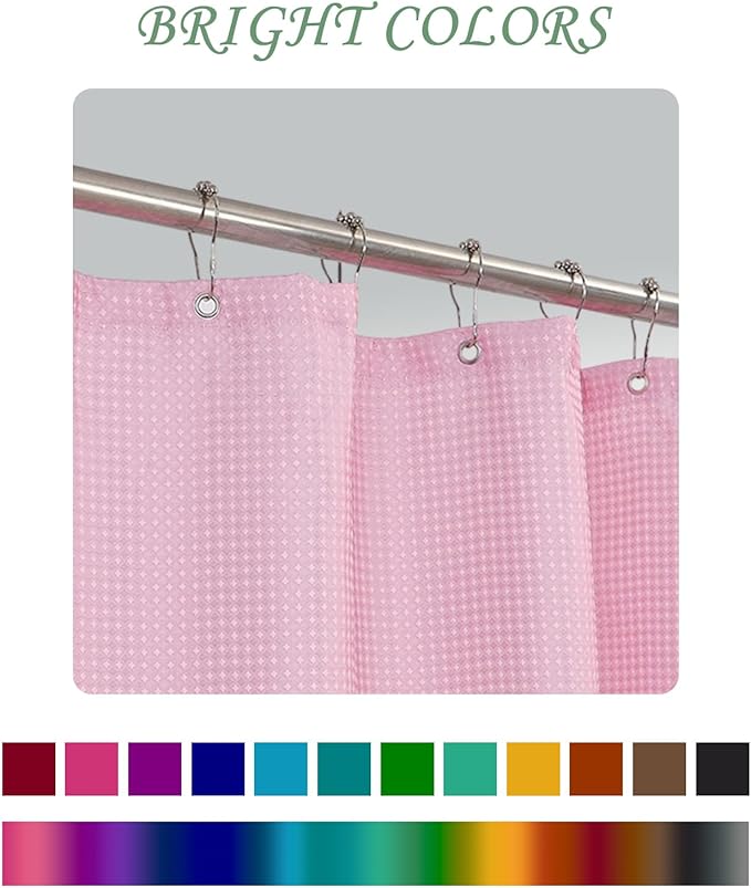 ggaimwf 72x78 Inch Solid Color Shower Curtain for Bathroom Waffle Bath Water Resistant Fabric Curtains Fairy Tale Pink Modern Thick Shower Stall Curtain with Metal Hooks
