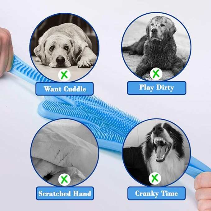 1TO3GO Pet Grooming Gloves Pet Hair Remover Cat, Dog Washing Gloves Silicone Heat Resistant Cleaning Gloves with High-Density Teeth Grooming Gloves for Dogs, Cats, Horses, Rabbits (1 Pair - Blue)