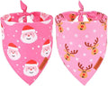 PTDECOR Christmas Dog Bandana,Xmas Pink Scarf Santa Deer Reversible Holiday Dog Scarf, Female Christmas Bandanas for Medium Large Dogs Pets (Large)