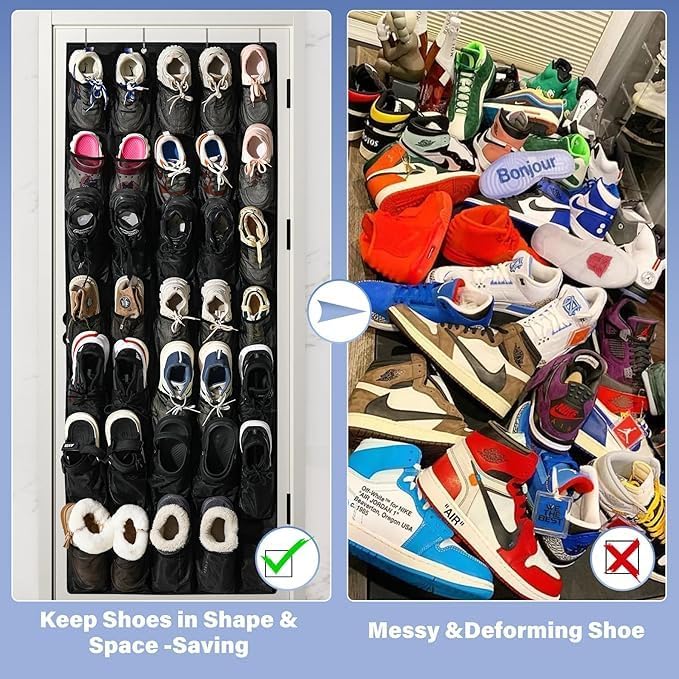 Teikou 40 Mesh Pocket Over the Door Shoe Organizer,Hanging Shoe Rack for Closet Storage Holder for Dorm Room College Classroom Storag(White)
