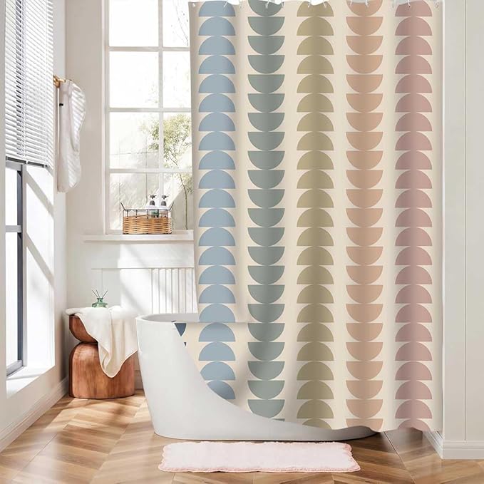 MCCKTIU Vintage Rainbow Boho Shower Curtain for Bathroom Neutral Mid-Century Modern Art Bath Curtain Rainbow Semicircular Shower Curtains for Bathroom Machine Washable Shower Curtain 60x72 inch