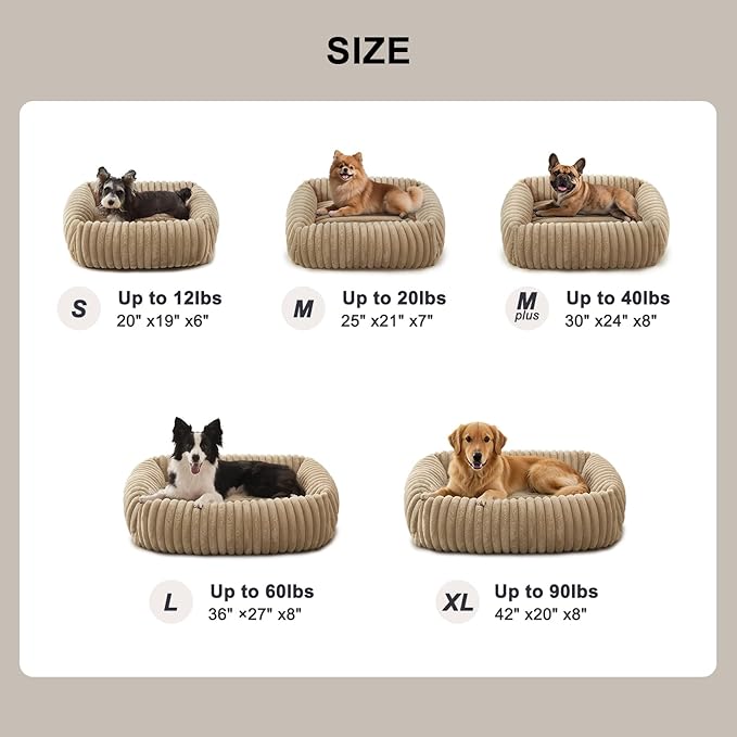 FURTIME Dog Beds Large Sized Dog, Washable Orthopedic Pet Bed with Removable Cover, Rectangle Soft Calming Sleeping Puppy Bed Durable Pet Cuddler with Anti-Slip Bottom, Beige, XL(42"x20"x8")