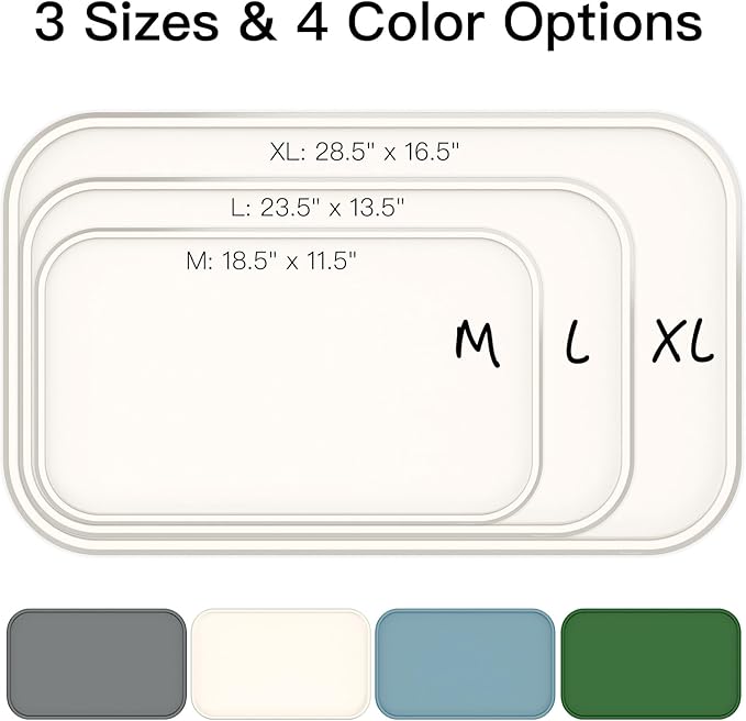Feedoo Pet Feeding Mat [Warped Resistant Raised Edge], Water-Proof Silicone Placement for Food Water Bowls, Anti-Slip Base Protect Floor, BPA-Free&Dishwasher-Safe [28.5x16.5inch XL, Sand White]