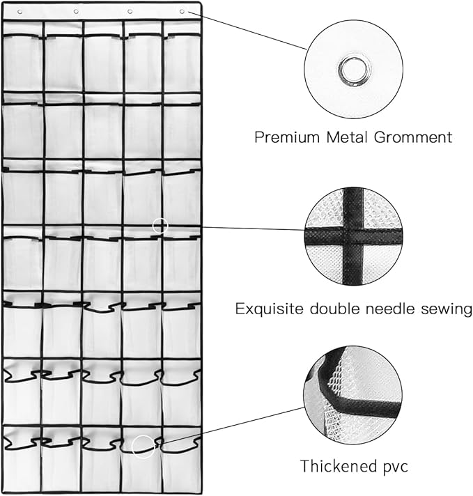 TidyMaster 2 Pack 35 Breathable Mesh Pockets Large Hanging Shoe Organizer Over The Door Shoe Rack for Closet Door Storage Shoe Holder Hanger, 8Hooks, White (67.7'' x 26.4'')