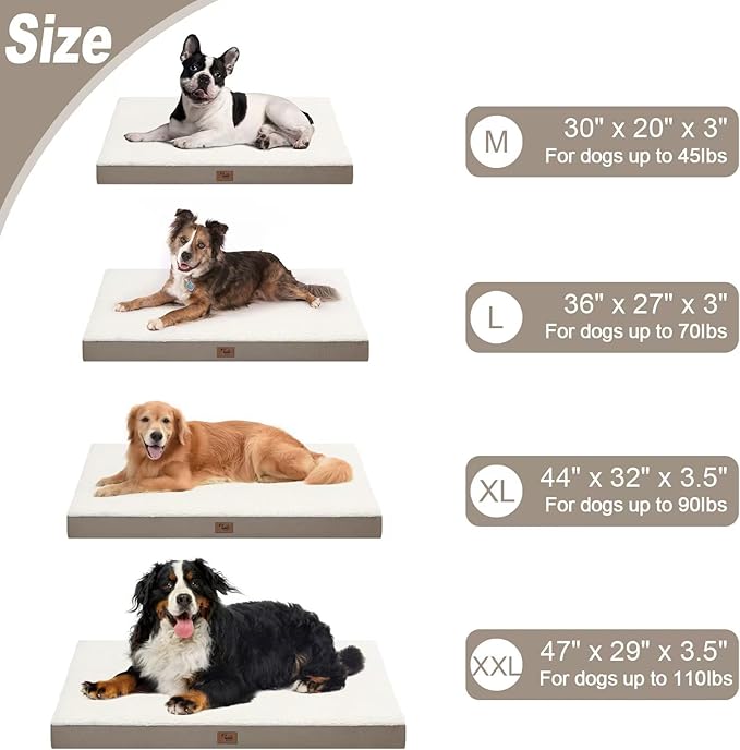 Tail Stories Orthopedic Dog Crate Bed for Extra Large Dogs, XXL Waterproof Comfort Pet Bed with Egg Crate Foam 47x29 Inch, Removable Oxford Cooling Cover, Khaki White