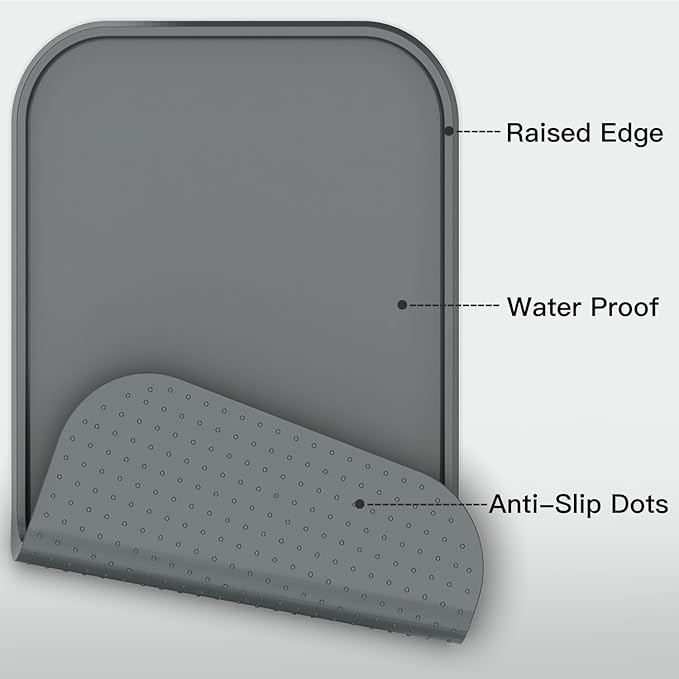 Feedoo Pet Feeding Mat [Warped Resistant Raised Edge], Water-Proof Silicone Placement for Food Water Bowls, Anti-Slip Base Protect Floor, BPA-Free&Dishwasher-Safe [18.5x11.5inch Medium, Gray]