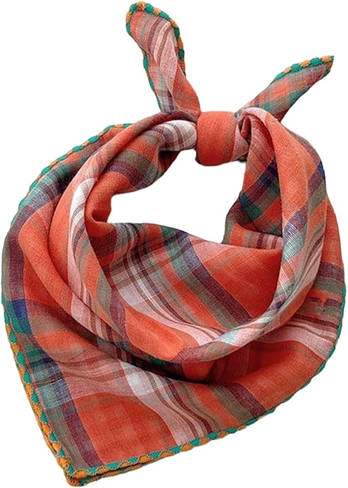 Pemilosci Double Layers Two Tones Dog Cotton Square Bandana Bibs Scarf Kerchief for Small Medium Dogs Boy or Girl - DCB21 O&G