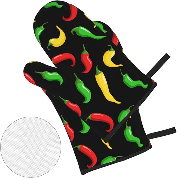 Hot Chili Peppers Oven Mitts and Pot Holders Set of 4, Oven Mittens and Potholders Heat Resistant Gloves for Kitchen Cooking Baking Grilling BBQ