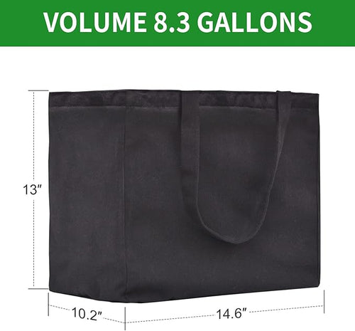 3 Pack Heavy Duty Reusable Canvas Grocery Bags, Holds 60 lbs, 8.3 gal Multi-Purpose Washable Bags with 5 Pockets, Black