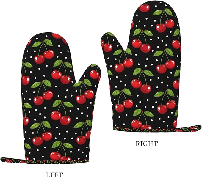 Heat Resistant Oven Mitts 2 Pack, 500°F Silicone Oven Gloves with Non-Slip Grip, Soft Quilted Cotton Lining for Baking, Grilling, BBQ, Cooking (Cherry)