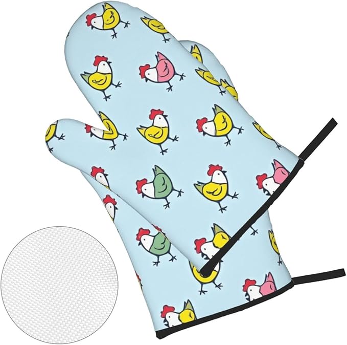 4 Pieces Flowers Oven Mitts and Pot Holder Set Floral Oven Gloves and Hot Pads Pot Holders for Farmhouse Kitchen Accessories and Decoration (Chicken)