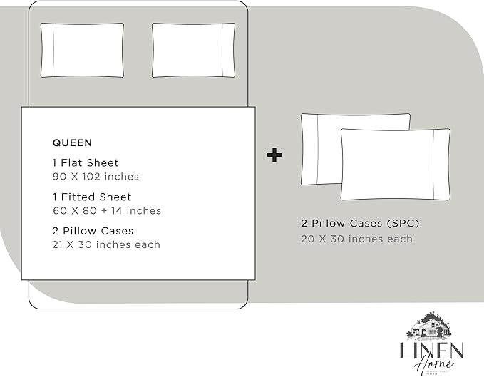 100% Cotton Percale 6-Piece Bedding Bundle- 4 Pieces Sheet Set + 2 Pieces of Pillowcase, Crisp and Cool Strong Bed Linen Queen, White