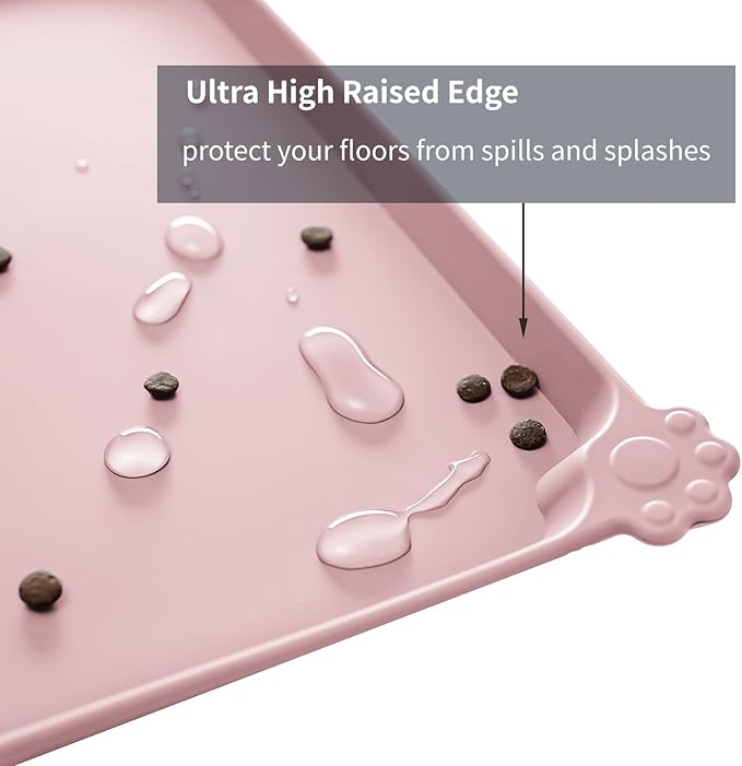 Reopet Waterproof Pet Feeding Mat with High Raised Edges, Heavier and Thicker Placemats for Cat Dog Water Bowl with BPA Free, Dogs Cats Food Mats for Messy Drinkers to Prevent Spill and Protect Floors