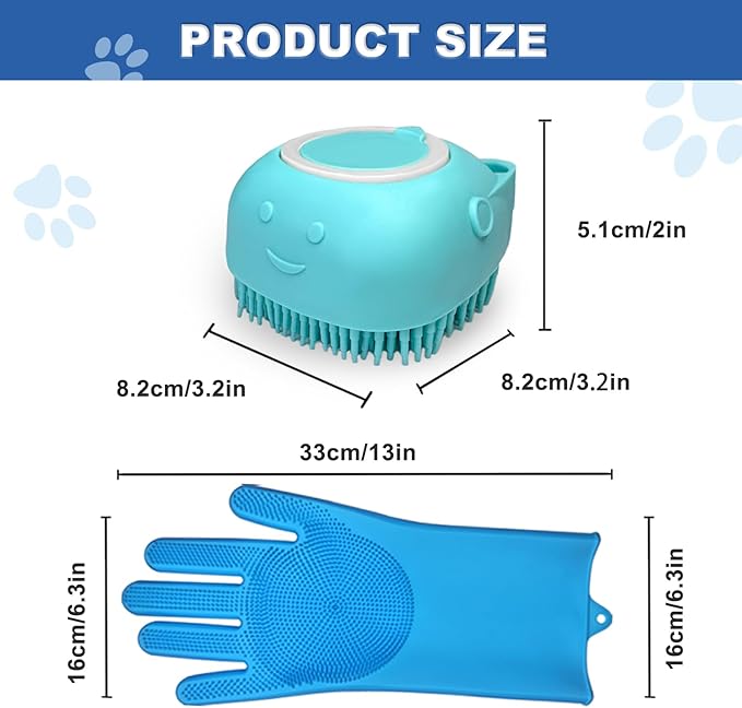 IDQQUQQ 2PCS Dog Washing Gloves and Dog Shampoo Brush, Dog Bath Supplies Dog and Cat Bath Set