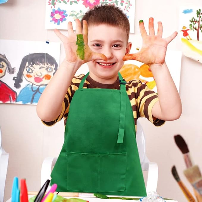 SINLAND Kids Apron with Pocket 2 Pack Children Chef Apron for Cooking Baking Painting
