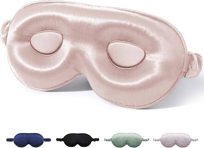 SGMSILK 100% Mulberry Silk Sleep Mask for Unisex, 22 Momme 3D Silk Contoured Eye Mask, Breathable Light Blocking Blindfold with Adjustable Strap, Blackout Eye Cover for Travel, Pink