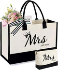 KDBDSYZB Mrs 2026 Bride Canvas Tote Bag, Gifts for Wedding BridalShower, mrs 2026 bag with Makeup Bag，Bachelorette Party, Bride to be Gifts, Miss to Mrs Bag,Christmas Personalized Bridesmaid Gift