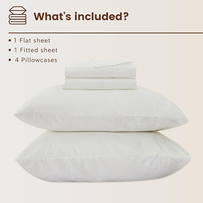 Bedlifes 100% French Flax Linen Sheets Set Queen Size - 6 Piece Extra Deep Pocket 18-24",Soft Breathable Queen Bed Sheets with Temperature Regulating & Moisture-Wicking(White
