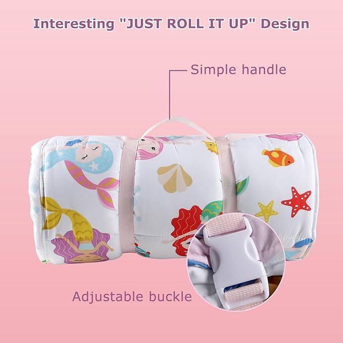 Hi Sprout Toddlers Nap Mat with Removable Pillow and Soft Blanket, Lightweight Daycare Preschool Kindergarten Sleeping Bag, Travel Slumber for Kids Girls Boys